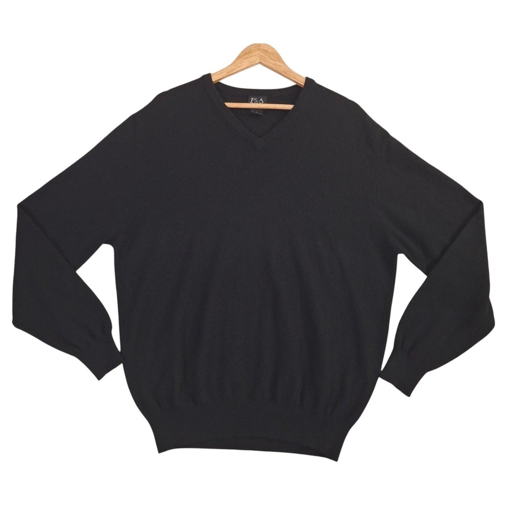 Jos. A. Bank Mens Black 100% Cashmere V-Neck Sweater Size Large L Long Sleeve